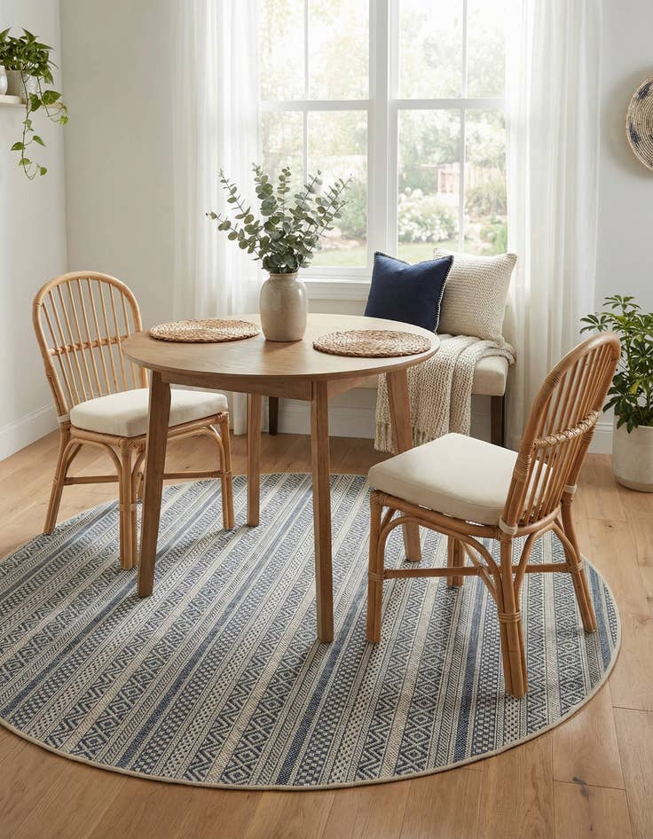 Detail image of 5' 3 x 5' 3  Washable Striped Indoor / Outdoor Round Rug