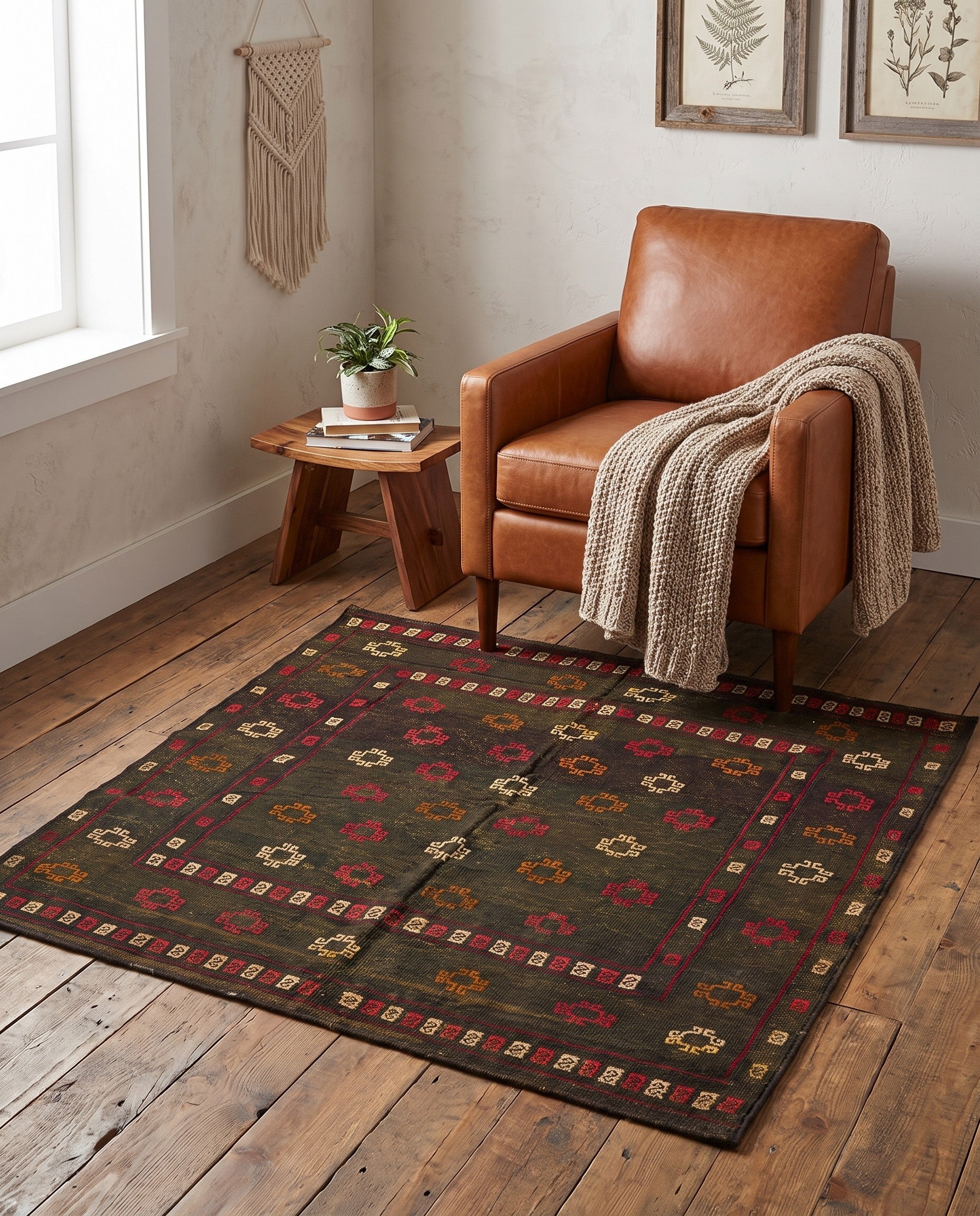 4' 2 x 4' 5 Hand Knotted Sumak Wool Square Rug