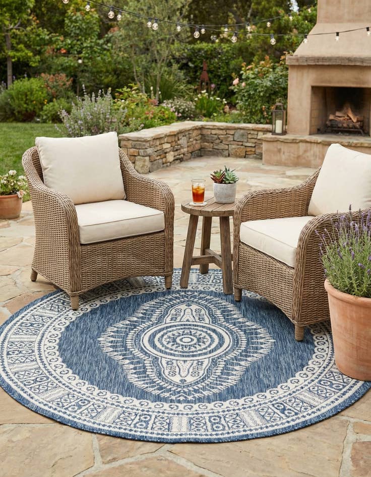Detail image of 6' x 6'  Washable Traditional Indoor / Outdoor Round Rug
