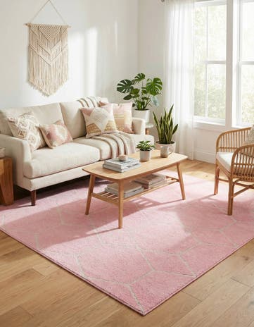Light Pink Lattice Frieze Square Rug