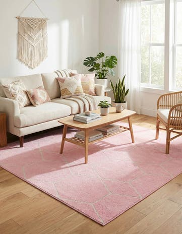 Light Pink Lattice Frieze Square Rug