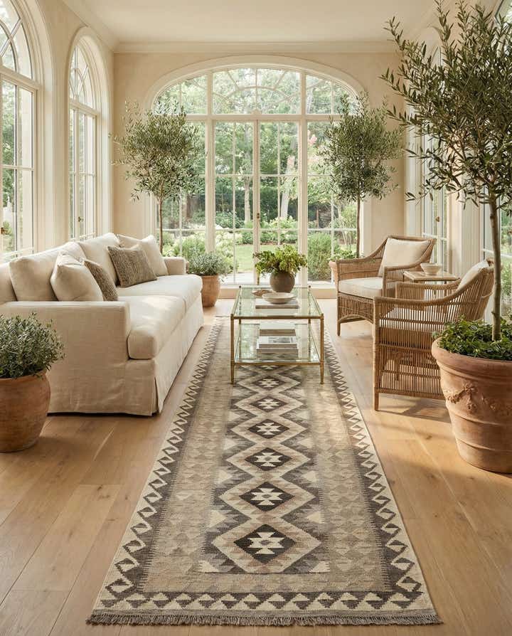 2' 9 x 9' 6 Hand Woven Kilim Maymana Wool Runner Rug