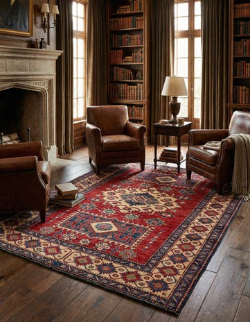 4' 5 x 6' 10 Hand Knotted Kazak Wool Rug