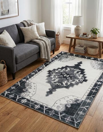 Black and White Washable Timeless Rug