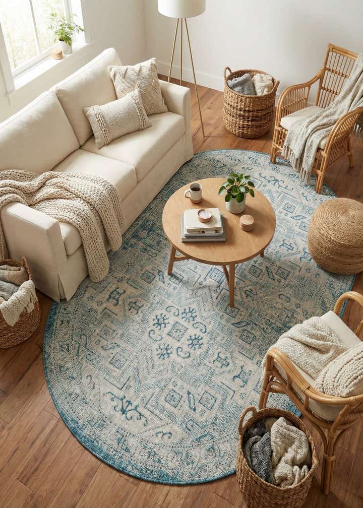 5' 3 x 8' Easy-Clean Aztec Indoor / Outdoor Oval Rug