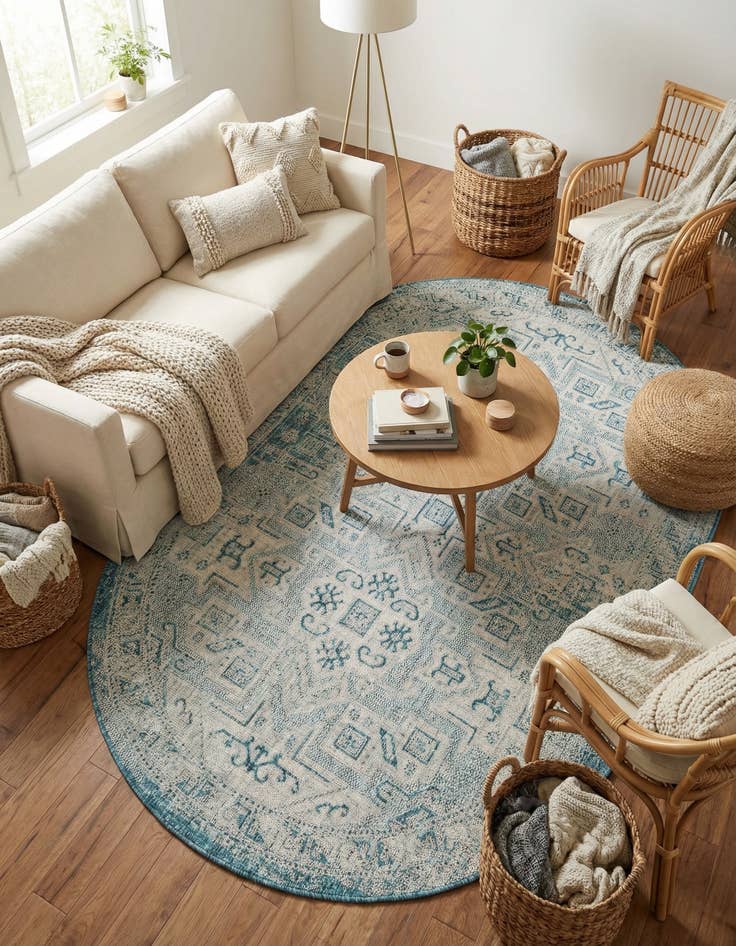 Detail image of 5' 3 x 8'  Washable Aztec Indoor / Outdoor Oval Rug