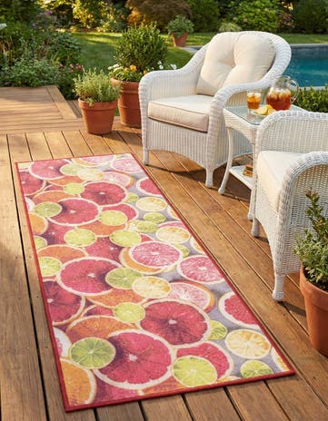 Rust Red and Yellow Easy-Clean Jill Zarin Caribbean Indoor / Outdoor Runner Rug