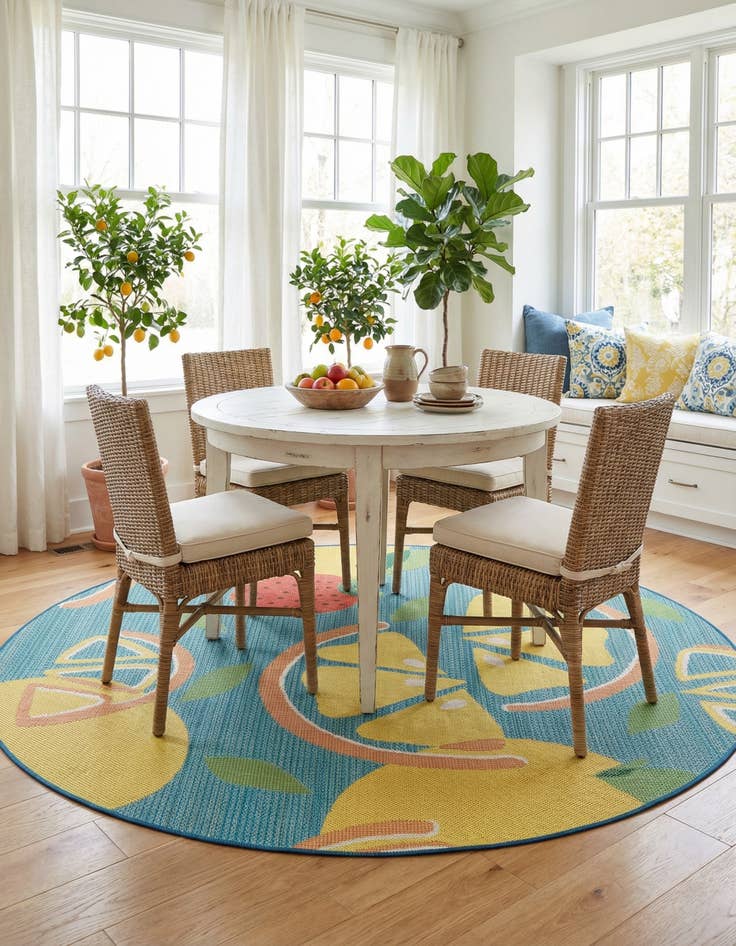 Detail image of 7' 10 x 7' 10  Washable Baja Indoor / Outdoor Round Rug