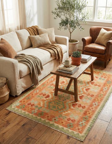 3' 4 x 5' Hand Woven Kilim Waziri Wool Rug