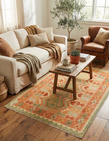 3' 4 x 5' Hand Woven Kilim Waziri Wool Rug
