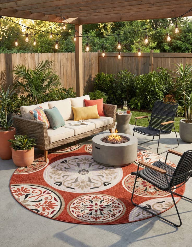 Detail image of 10' x 10'  Washable Modern Indoor / Outdoor Round Rug