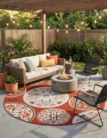 Terracotta Easy-Clean Modern Indoor / Outdoor Round Rug