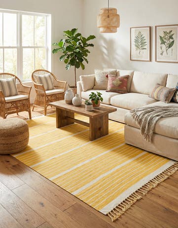 Gold and White Hand Woven Chindi Cotton Rug