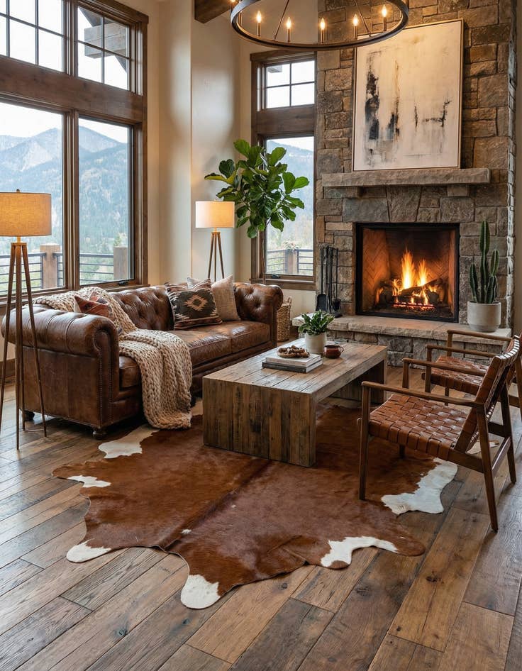 Detail image of 4' 9 x 5' Cowhide Leather Square Rug