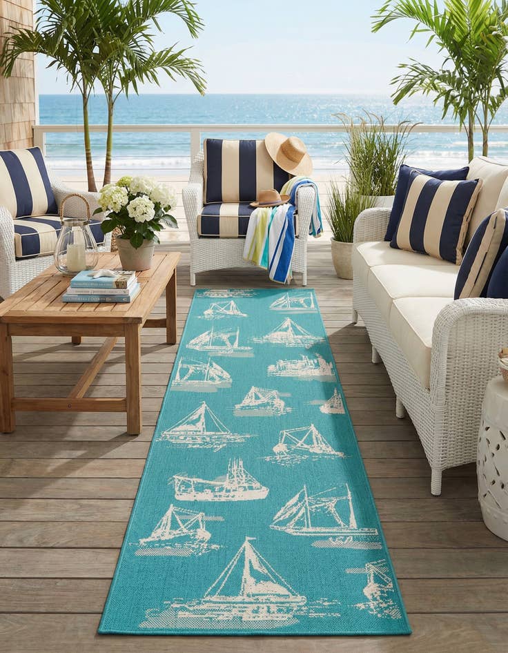 Detail image of 2' 7 x 12'  Washable Coastal Indoor / Outdoor Runner Rug