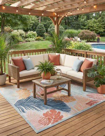 Easy-Clean Botanical Indoor / Outdoor Square Rug
