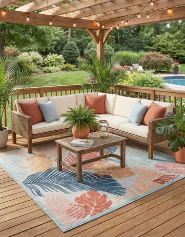Easy-Clean Botanical Indoor / Outdoor Square Rug