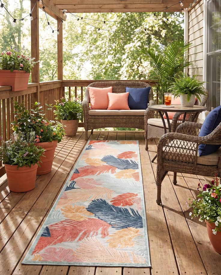 Detail image of 2' 7 x 12' Easy-Clean Botanical Indoor / Outdoor Runner Rug