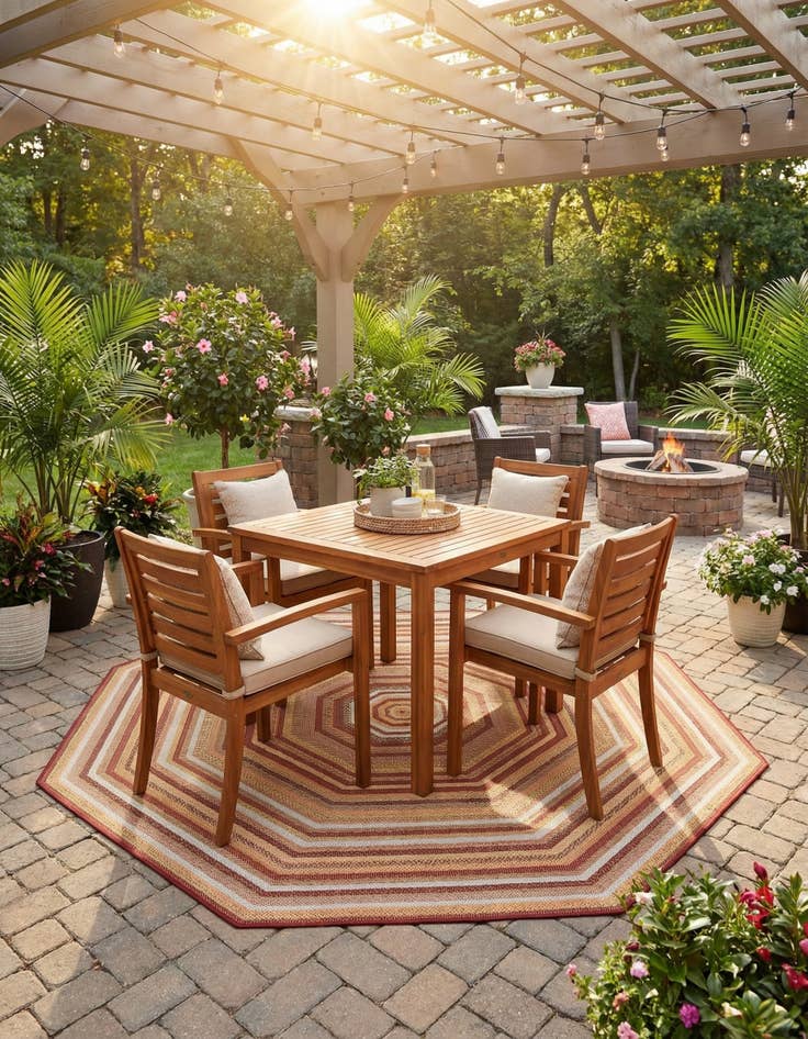 Detail image of 7' 10 x 7' 10  Washable Baja Indoor / Outdoor Octagon Rug