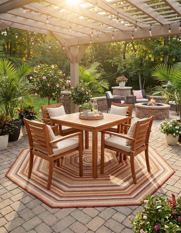 Burgundy Easy-Clean Baja Indoor / Outdoor Octagon Rug