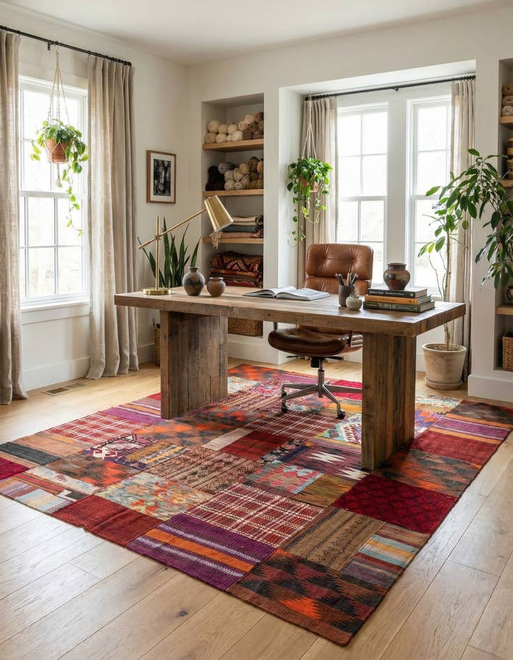 Detail image of 5' 9 x 8'  Hand Woven Kilim Patchwork Wool Rug