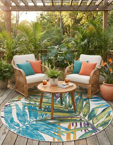 7' 10 x 7' 10 Easy-Clean Botanical Indoor / Outdoor Round Rug