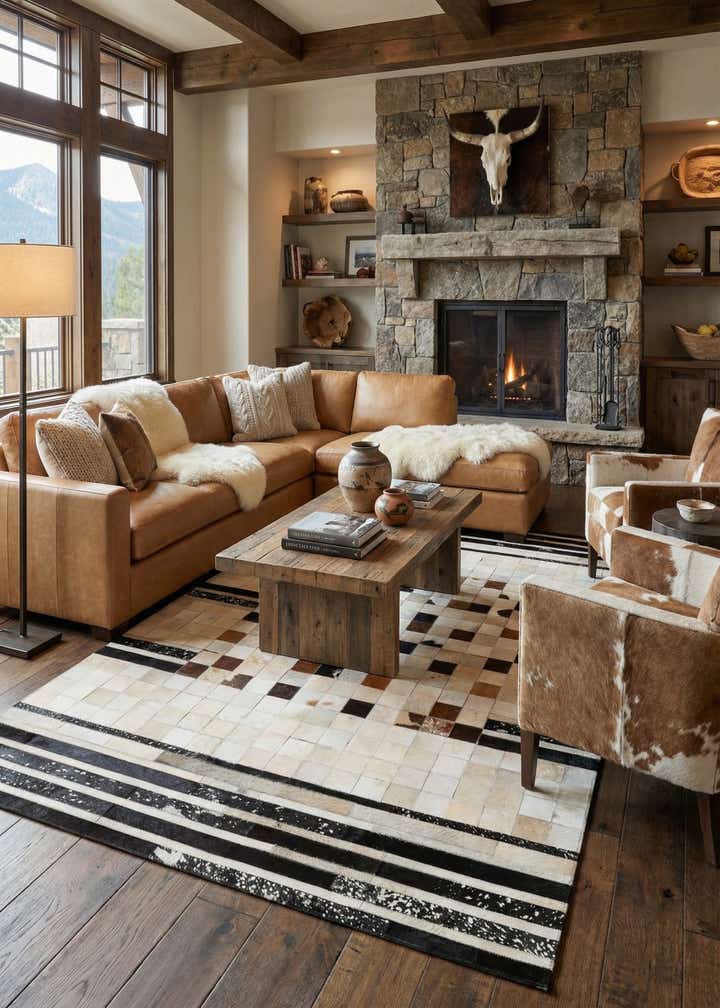 5' x 8' 1 Cowhide Leather Rug