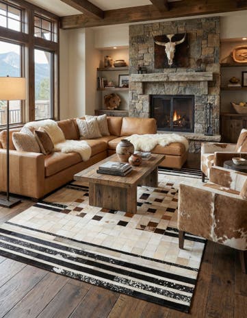 5' x 8' 1 Cowhide Leather Rug