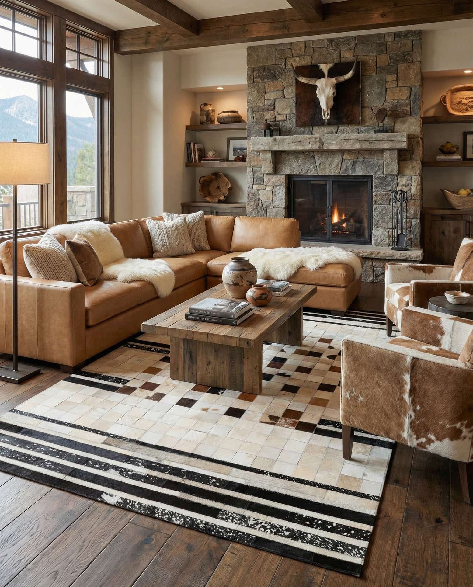 5' x 8' 1 Cowhide Leather Rug