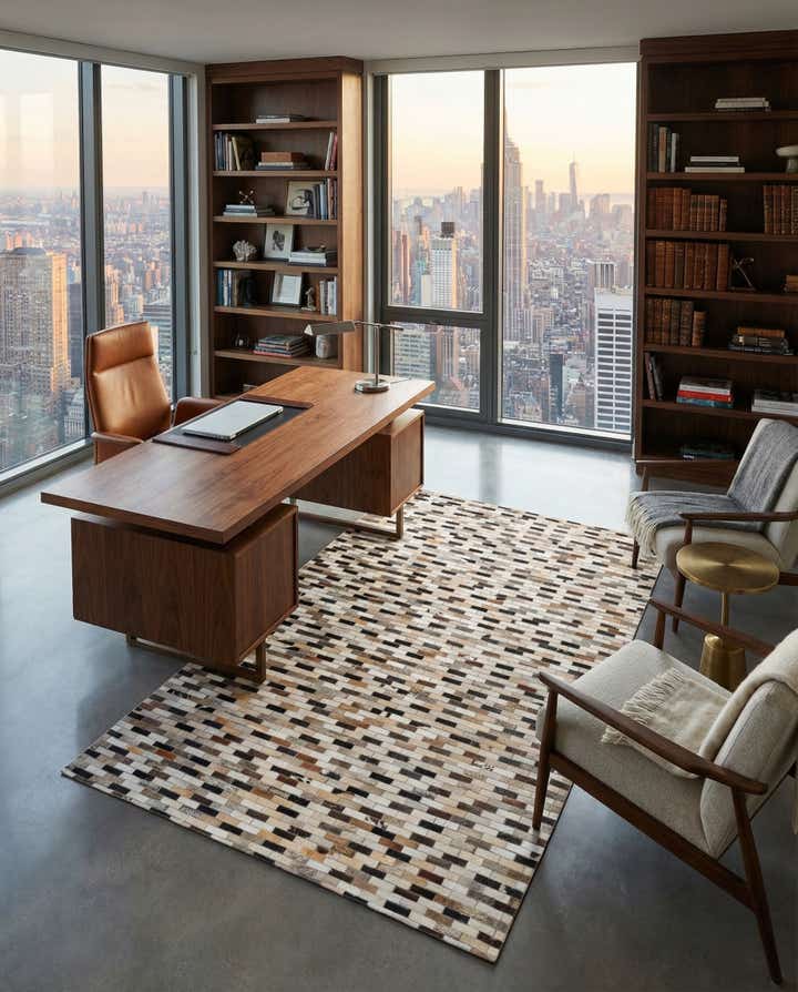 5' x 7' 9 Cowhide Leather Rug