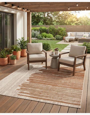 Beige Brown Easy-Clean Modern Indoor / Outdoor Square Rug