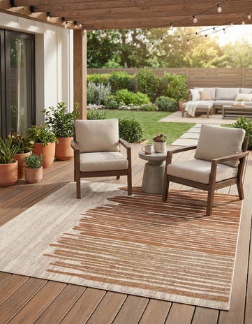 Beige Brown Easy-Clean Modern Indoor / Outdoor Square Rug