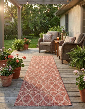 Rust Red Easy-Clean Lattice Indoor / Outdoor Runner Rug
