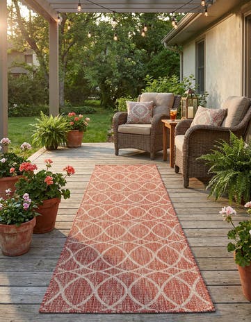 Rust Red Easy-Clean Lattice Indoor / Outdoor Runner Rug
