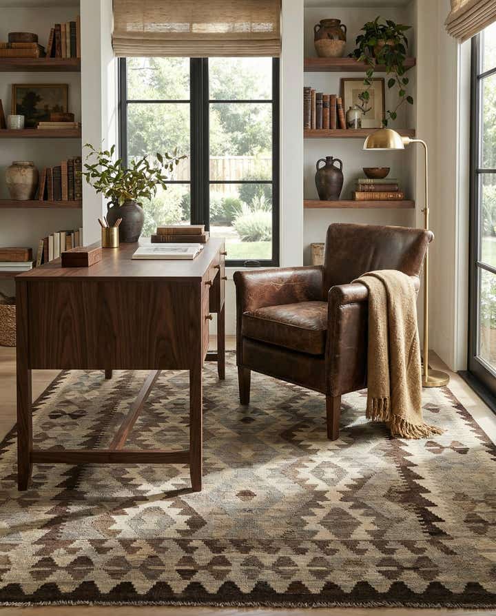 5' 3 x 6' 6 Hand Woven Kilim Maymana Wool Rug