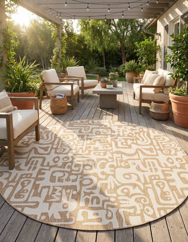Detail image of  10' x 10'  Washable Modern Indoor / Outdoor Round Rug