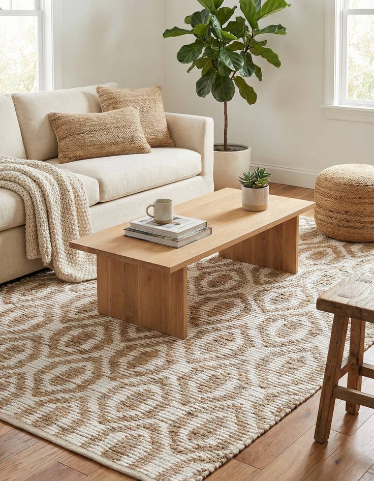 Detail image of  4' 1 x 6' 1  Hand Woven Chindi Jute Rug