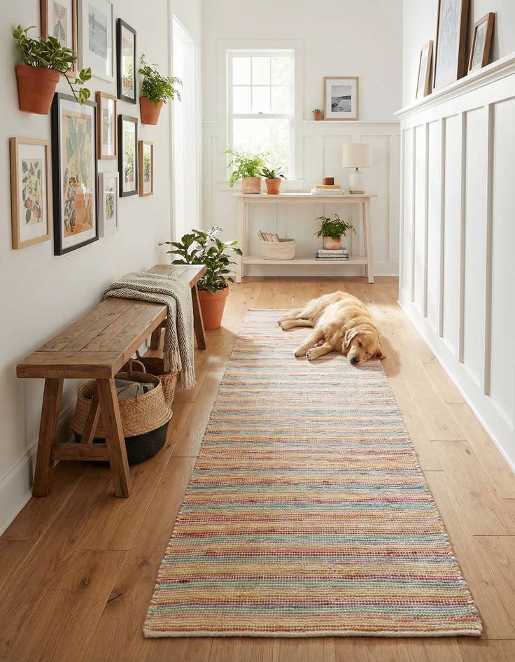 Detail image of 2' 7 x 10'  Hand Woven Happy Rugs Rainbow Weave Runner