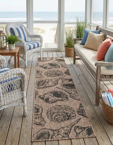 Brown and Black Easy-Clean Coastal Indoor / Outdoor Runner Rug