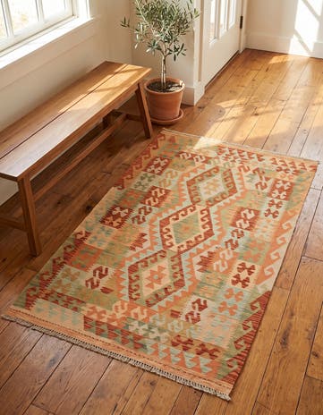 3' 2 x 5' 2 Hand Woven Kilim Waziri Wool Rug