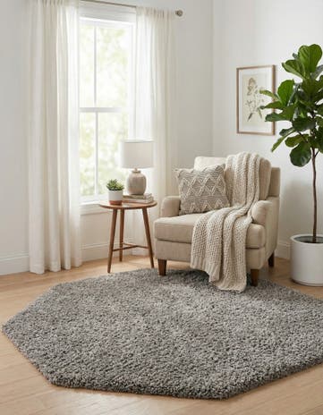 6' x 6' Solid Shag Octagon Rug