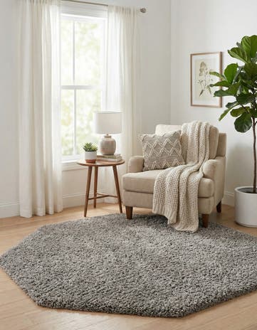 6' x 6' Solid Shag Octagon Rug