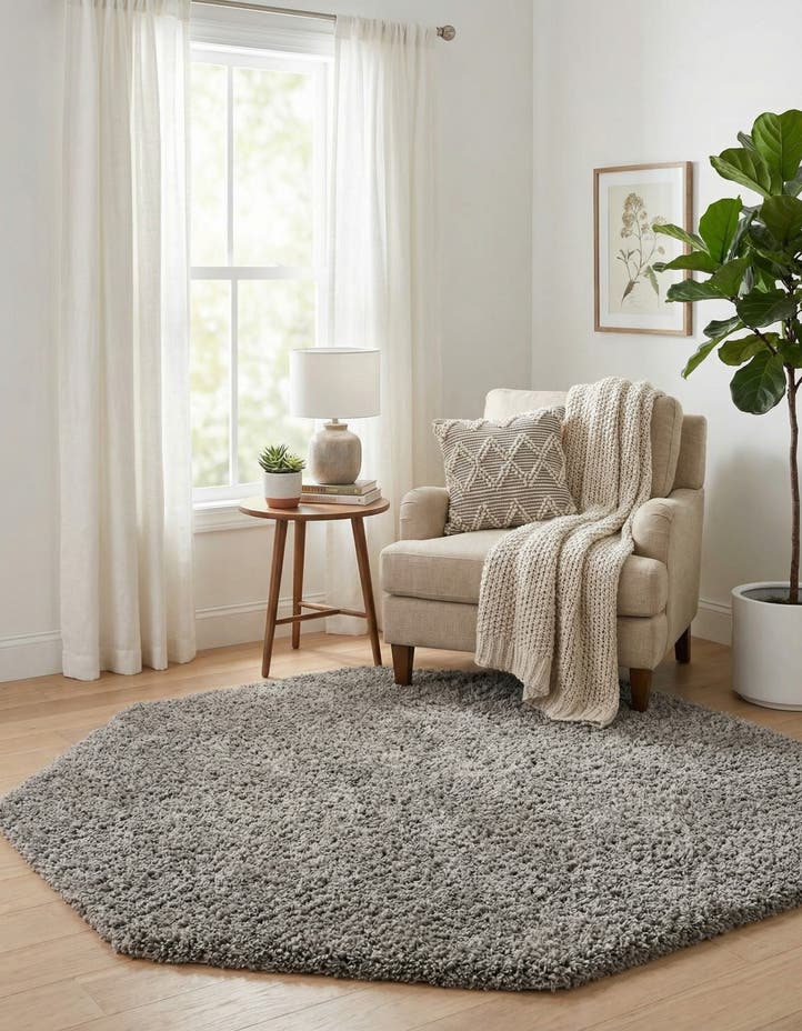 6' x 6' Solid Shag Octagon Rug