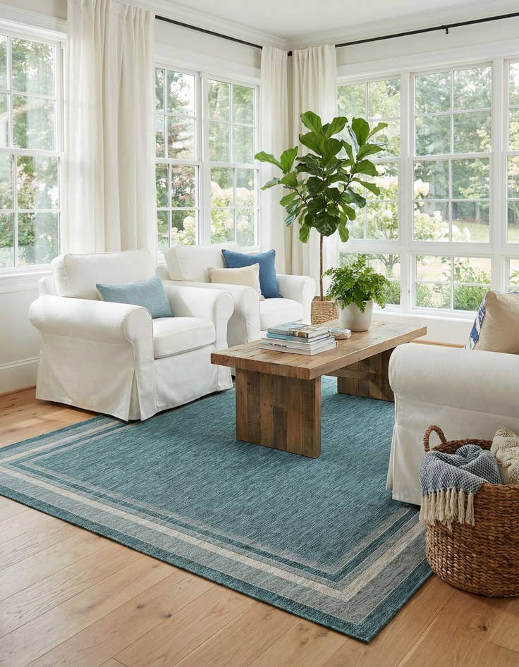 Detail image of  10' x 10'  Washable Border Indoor / Outdoor Square Rug