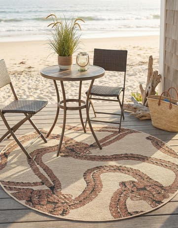 5' x 5' Easy-Clean Coastal Indoor / Outdoor Round Rug