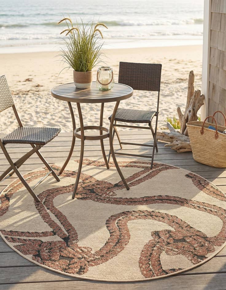Detail image of 5' x 5'  Washable Coastal Indoor / Outdoor Round Rug