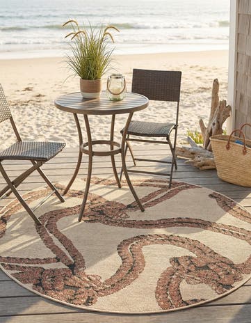 5' x 5' Easy-Clean Coastal Indoor / Outdoor Round Rug