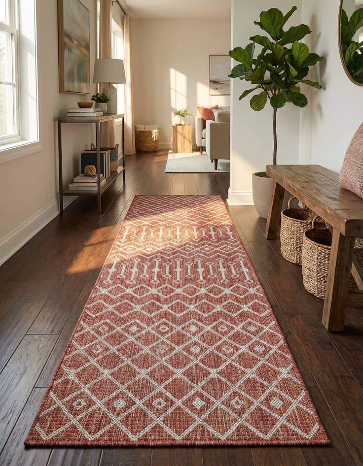 Detail image of 2' x 8'  Washable Trellis Indoor / Outdoor Runner Rug