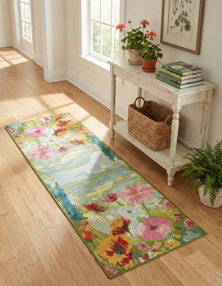 Detail image of 2' x 5' Easy-Clean Botanical Indoor / Outdoor Runner Rug