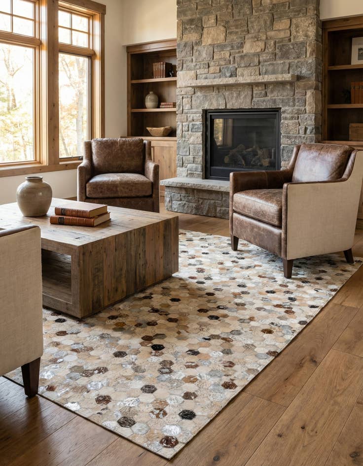 Detail image of 5' 4 x 7' 6 Cowhide Stocks Rug